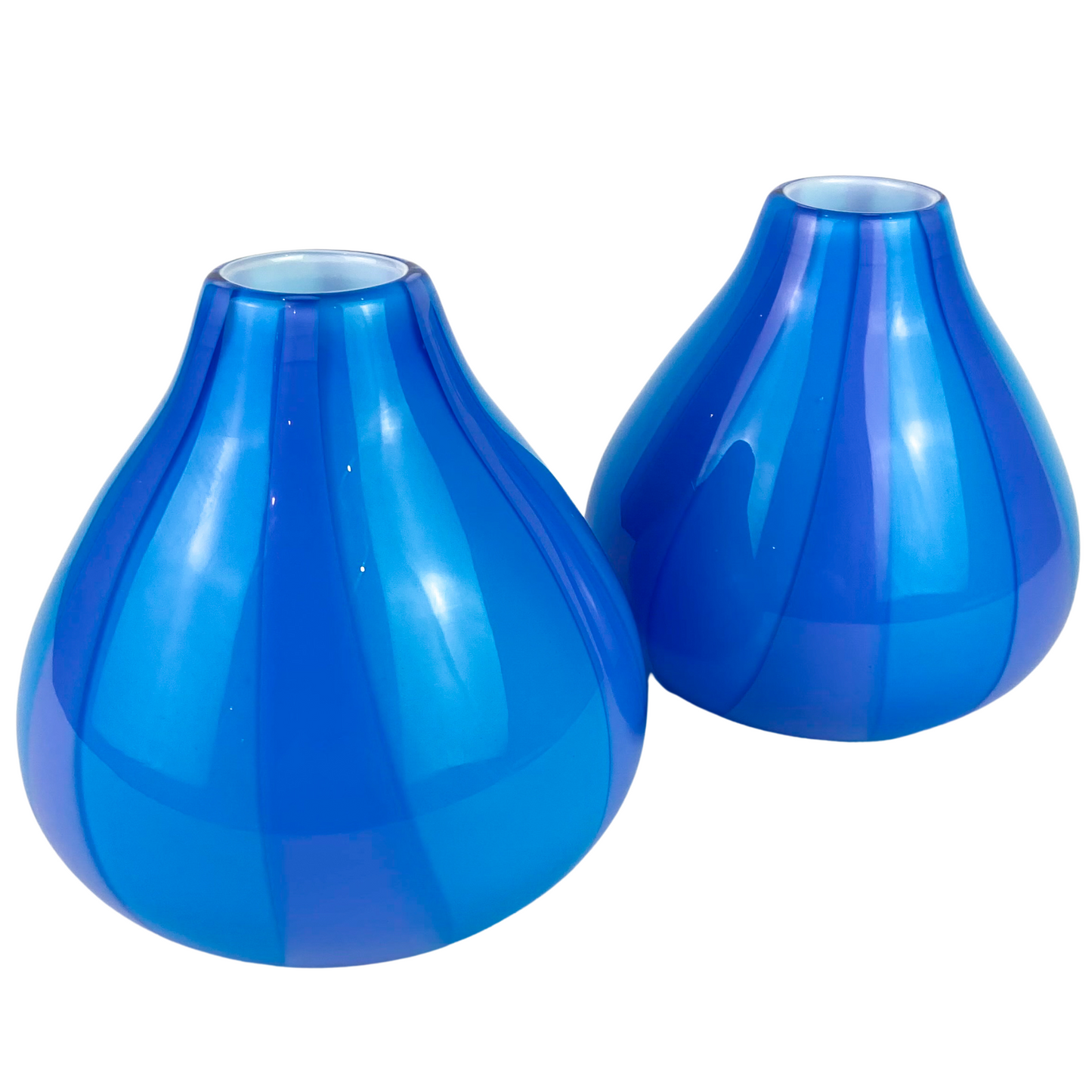 Pair of Blue + Purple Striped Art Glass Vases #O1049