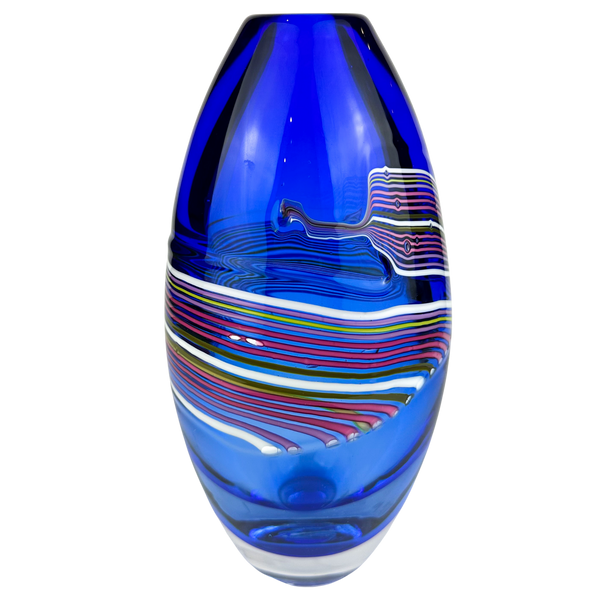 Signed Cobalt + Swirled Studio Art Glass Vase #O1696 – Chamonix House