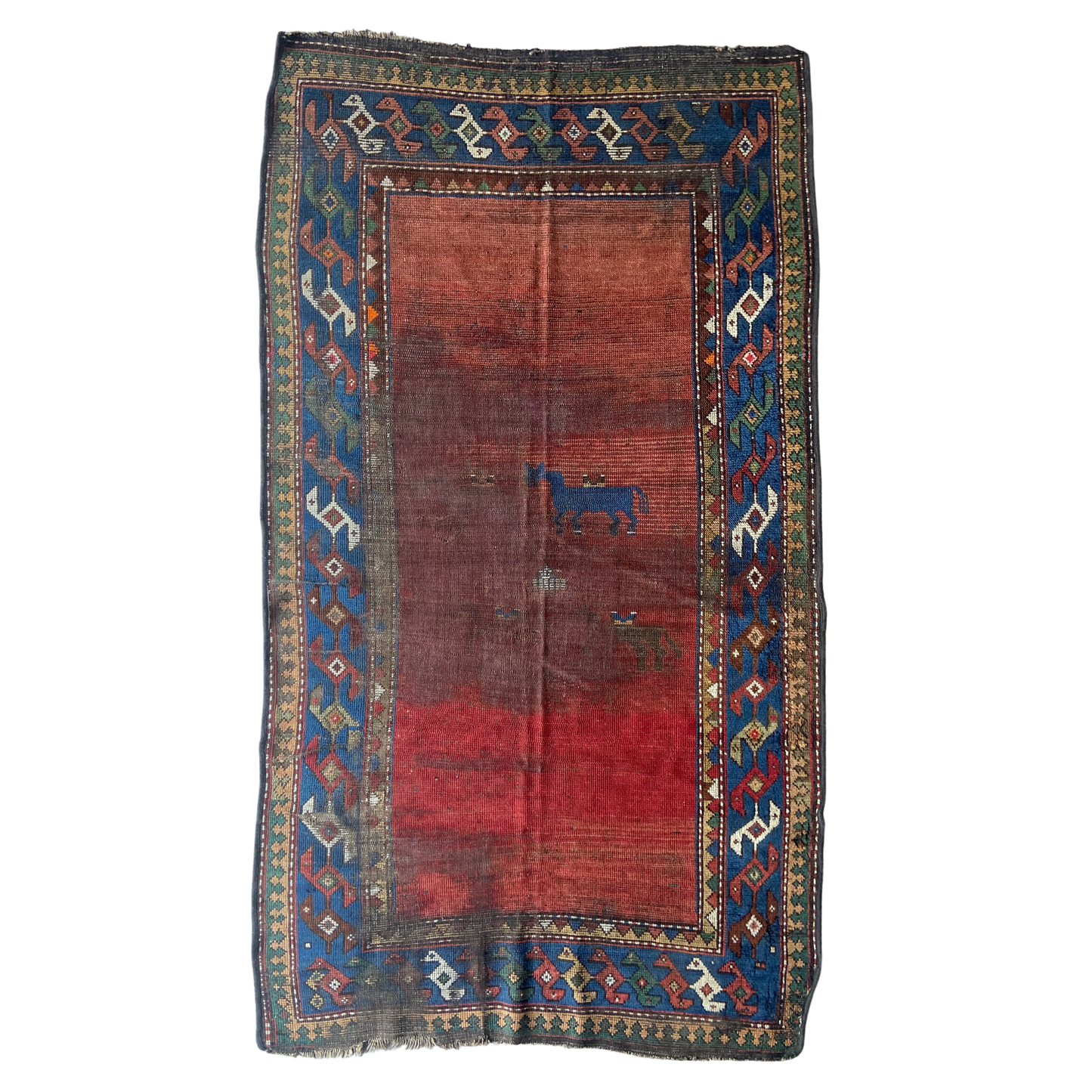 Antique Caucasian Pictoral Accent Rug #R968 - 4' x 7'2"