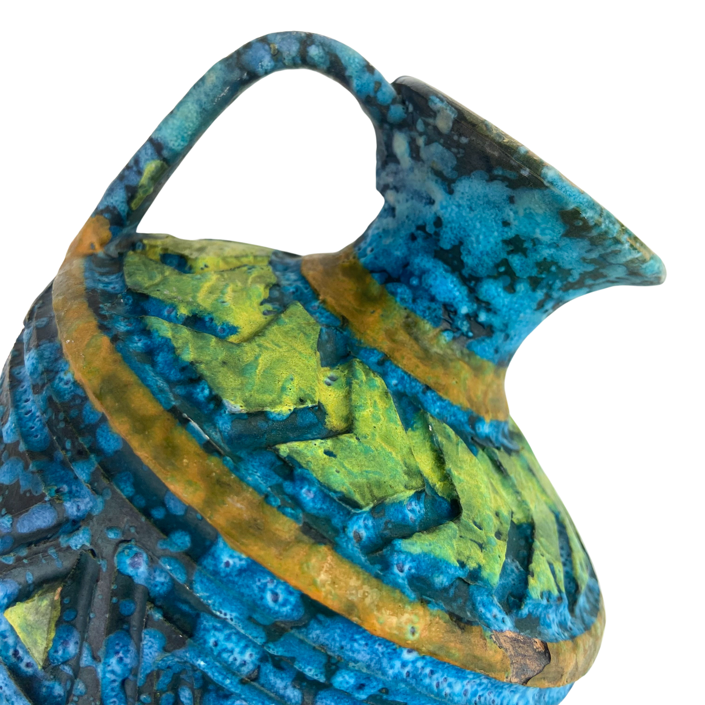 Vintage Italian Blue + Green Lava Glaze Ceramic Jug #O898