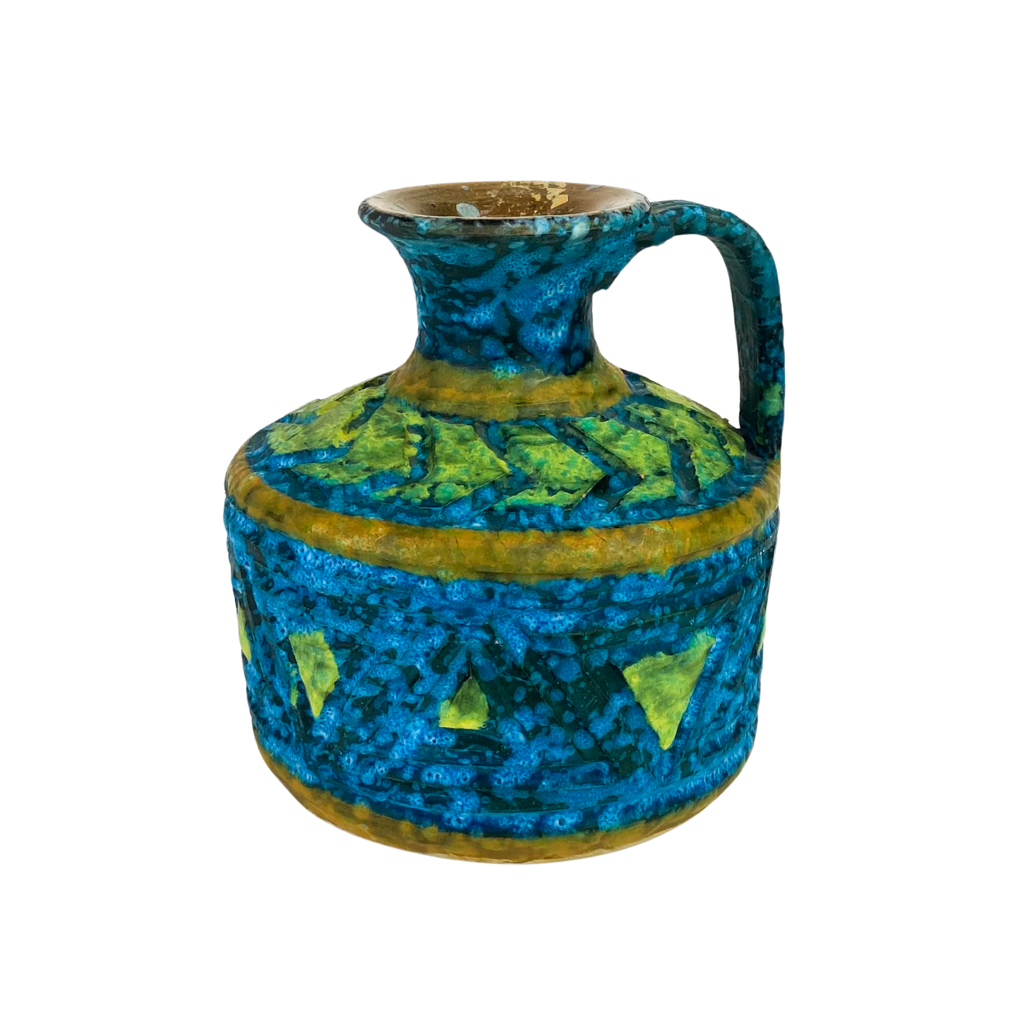 Vintage Italian Blue + Green Lava Glaze Ceramic Jug #O898