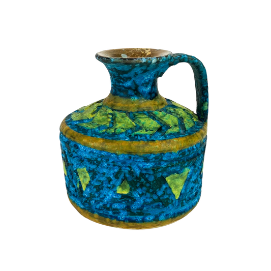 Vintage Italian Blue + Green Lava Glaze Ceramic Jug #O898