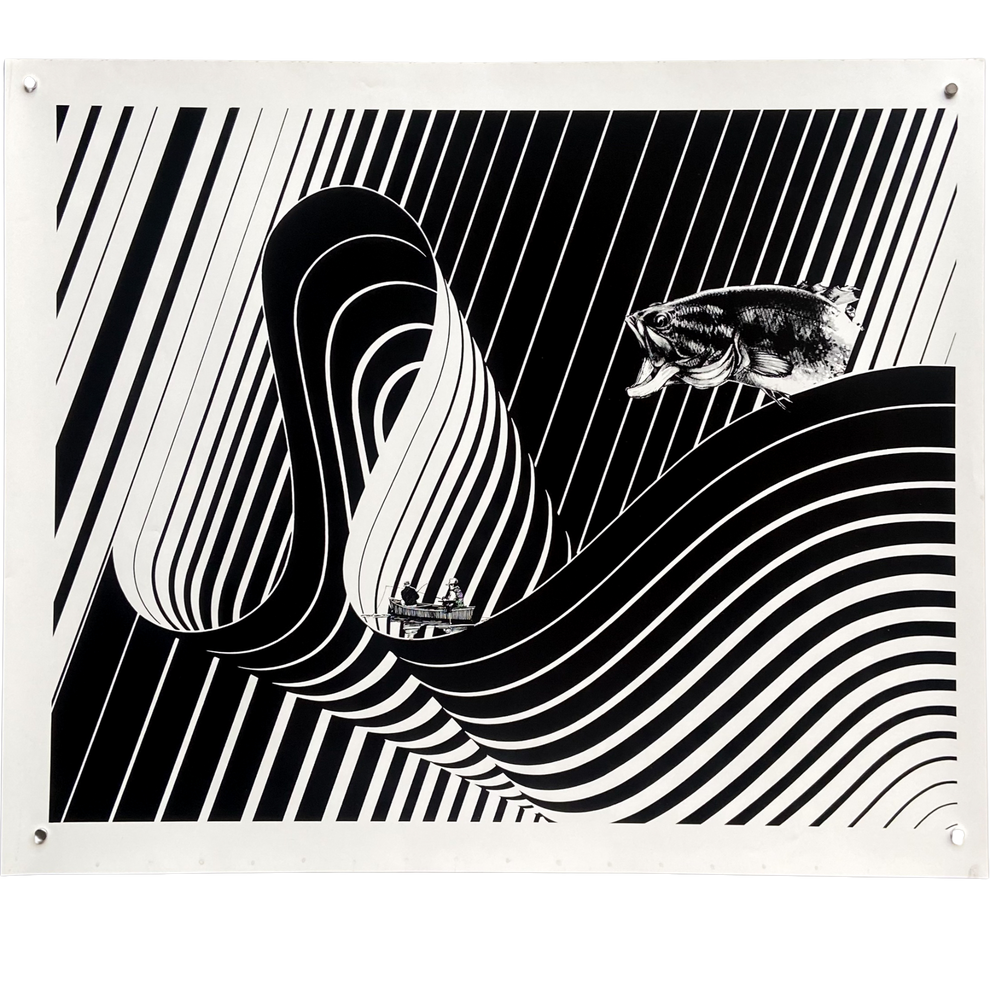 Vintage Optical Illusion Fishing Computer Art Poster P1408 20" x 24