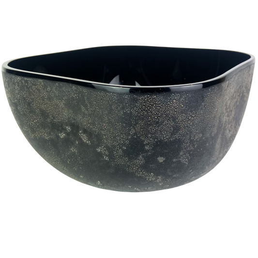 Murano Large 'Scavo' Black Glass Bowl #O657