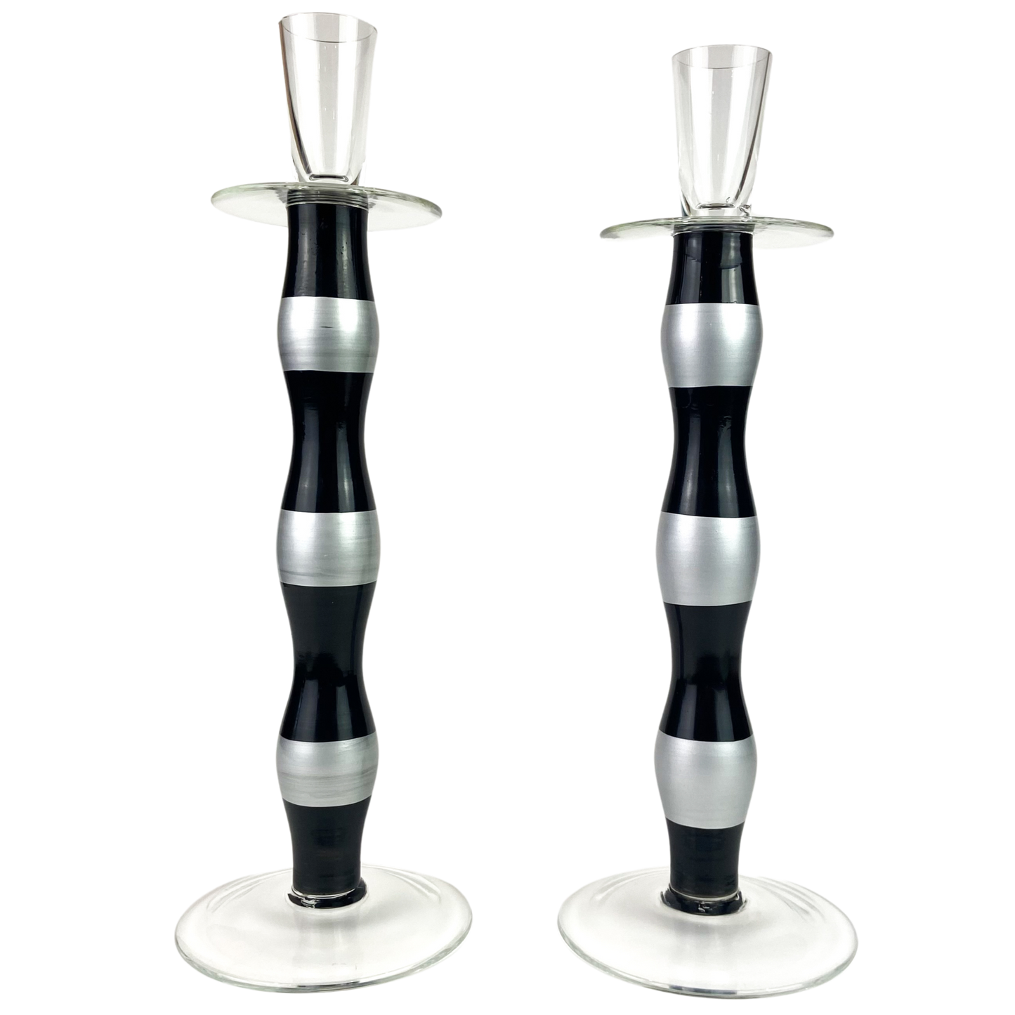 Pair of Romanian Art Glass Candlesticks #O1124