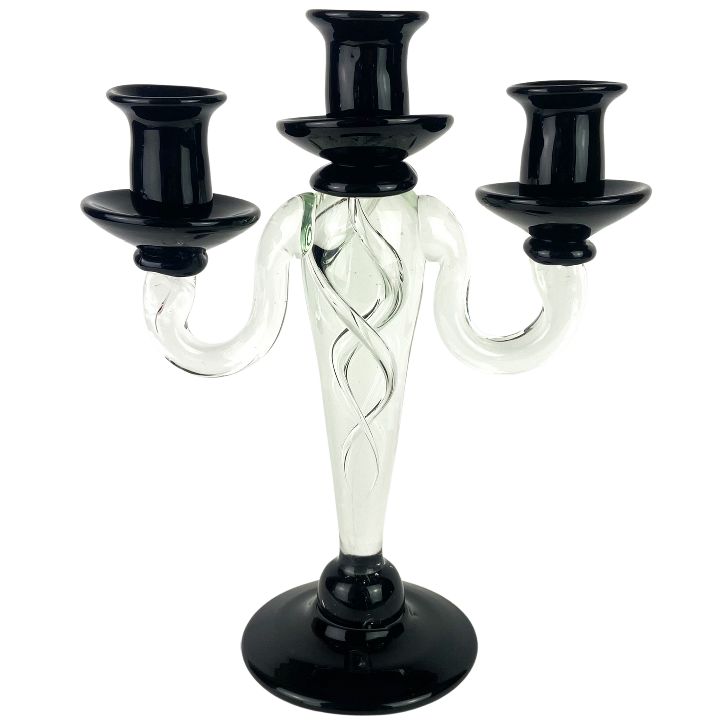 Murano Black + Clear Glass Candelabra #O1121