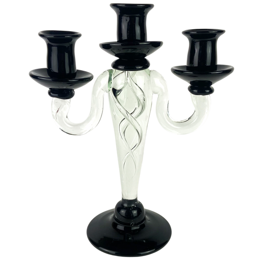 Murano Black + Clear Glass Candelabra #O1121