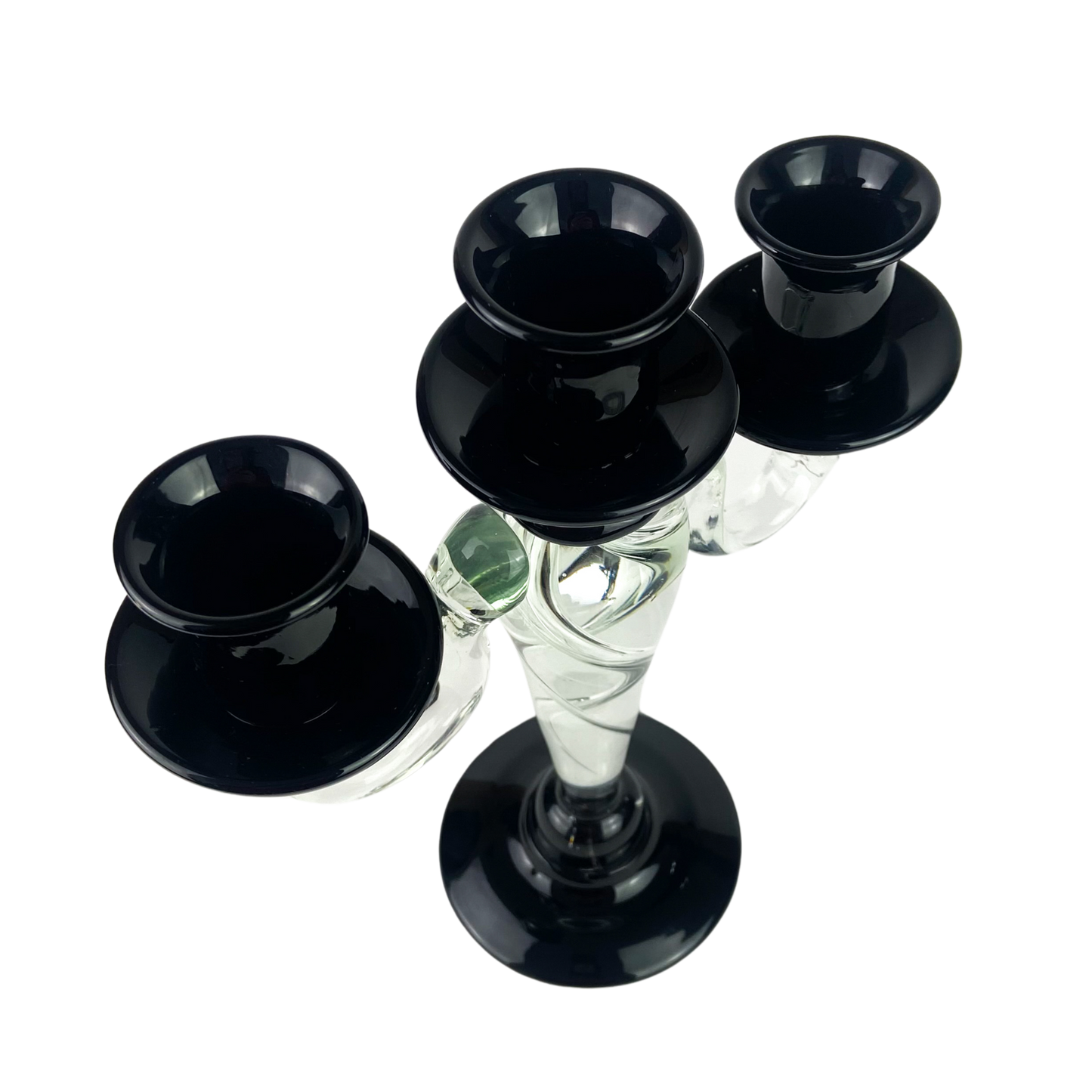 Murano Black + Clear Glass Candelabra #O1121