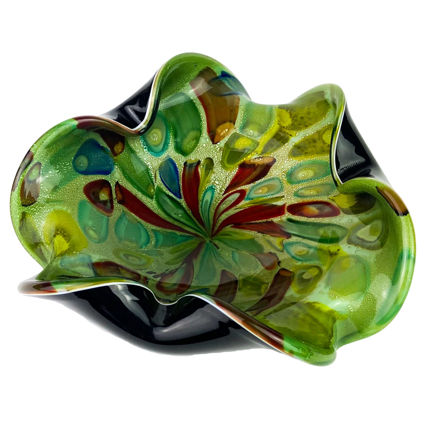 Murano Millefiori + Black Case Freeform Glass Catchall/Ashtray #O1143