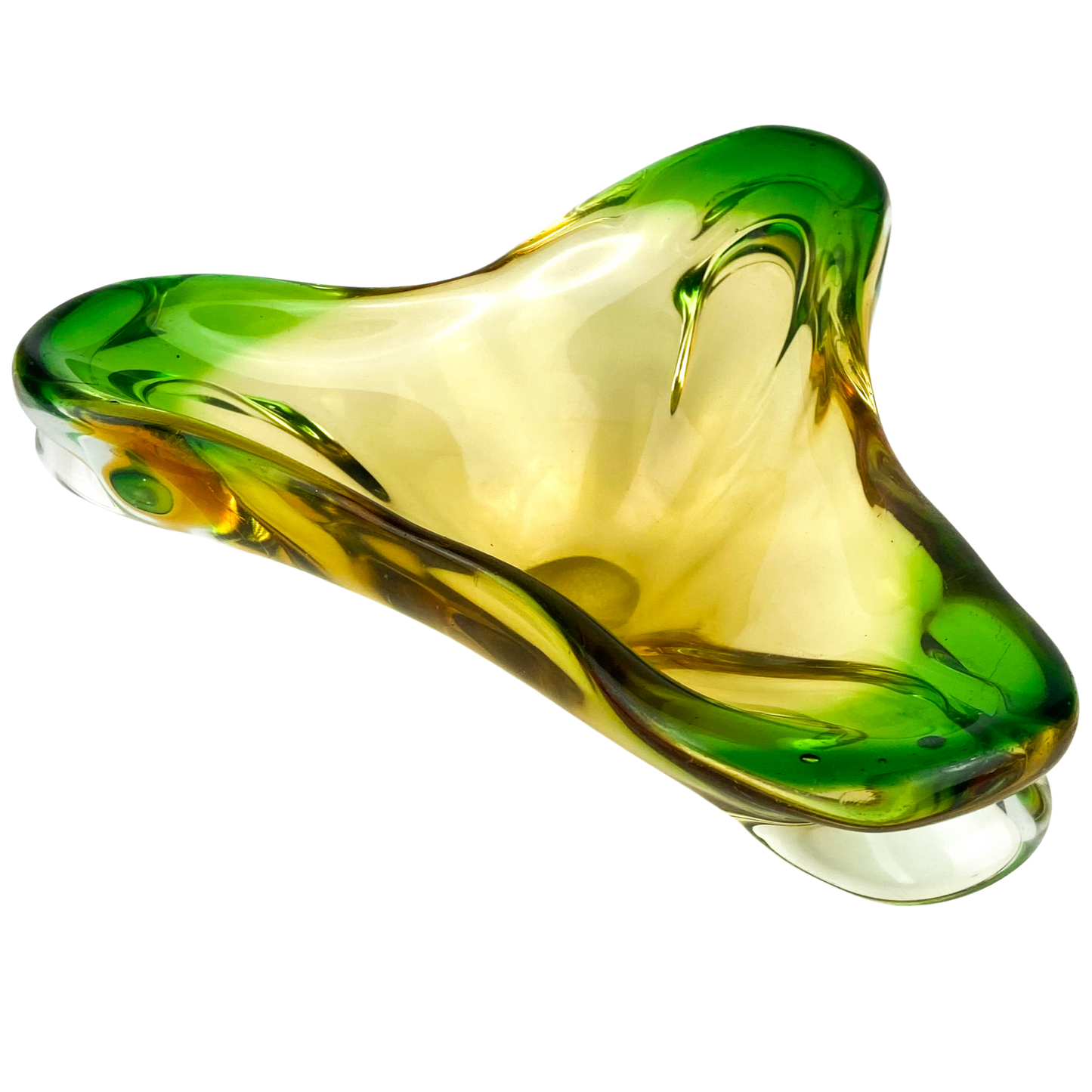 Murano Emerald + Amber Floriform Glass Catchall/Ashtray #O1151