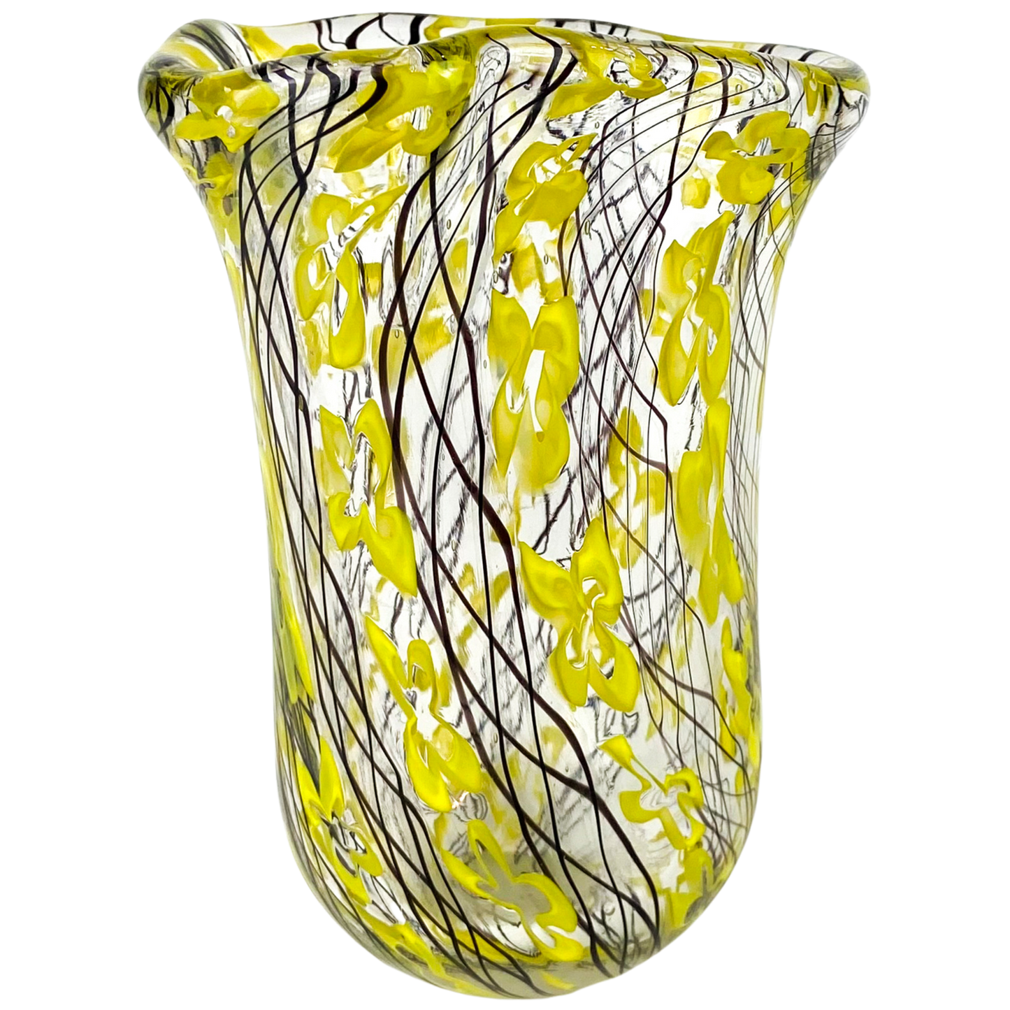 Handblown Yellow + Black Latticino Art Glass Vase #O1163