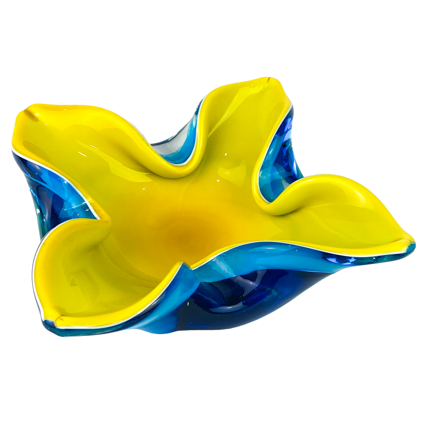 Murano Blue + Yellow Floriform Catchall/Ashtray #O1157