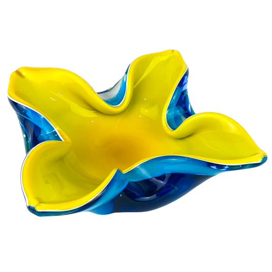 Murano Blue + Yellow Floriform Catchall/Ashtray #O1157