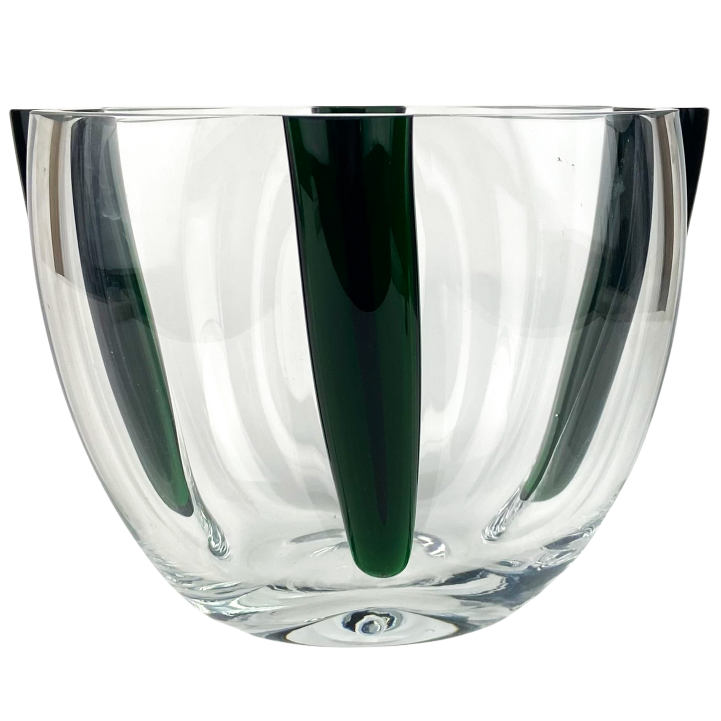 Vintage Emerald + Clear Deco Art Glass Bowl #O1147