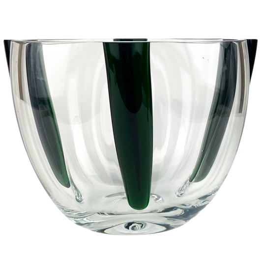 Vintage Emerald + Clear Deco Art Glass Bowl #O1147