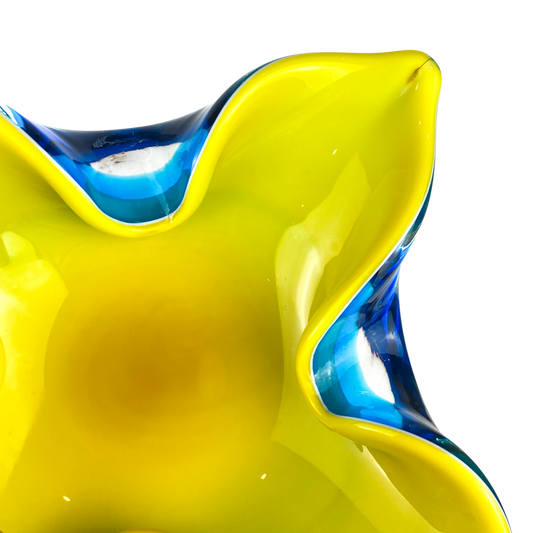 Murano Blue + Yellow Floriform Catchall/Ashtray #O1157