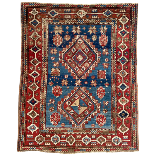 Rare Antique Kazak Accent Rug #R1126 - 4'2" x 5'3"