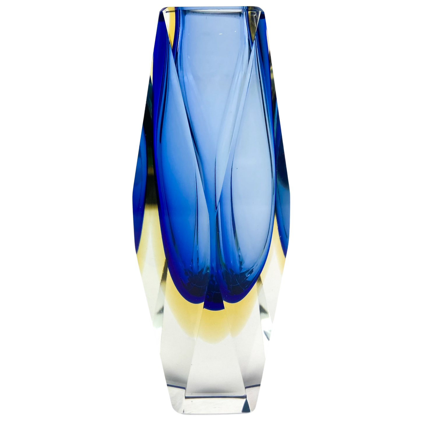 Murano Blue + Yellow Faceted Sommerso Glass Vase #O1185