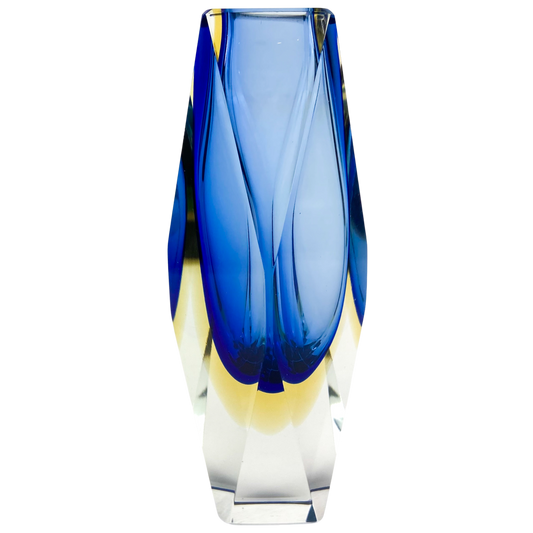 Murano Blue + Yellow Faceted Sommerso Glass Vase #O1185