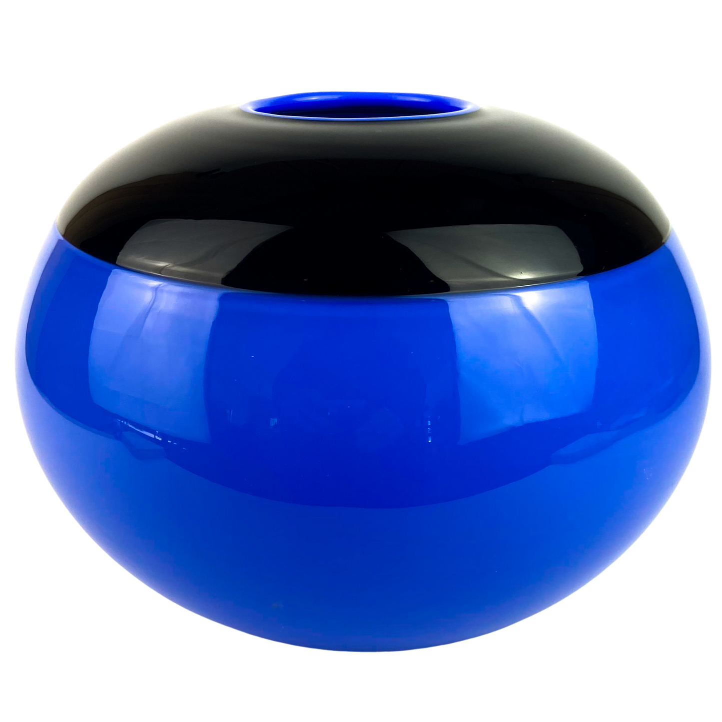 Post Modern Cobalt + Black Round Studio Art Glass Vase #O1176