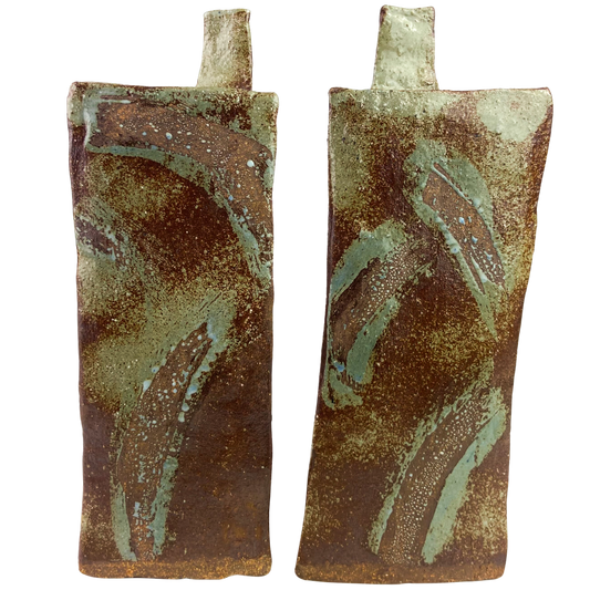 Pair of Triangular Studio Art Raku Pottery Vessels #O1173