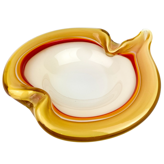 Murano Crimson + Cream + Gold Cased Glass Catchall/Ashtray #O1187