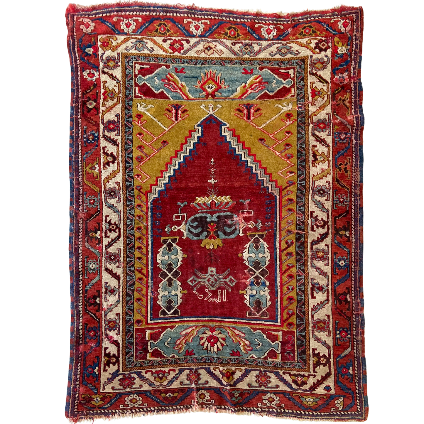 Collectible Antique Anatolian Prayer Accent Rug #R1146 - 4'2" x 5'8"