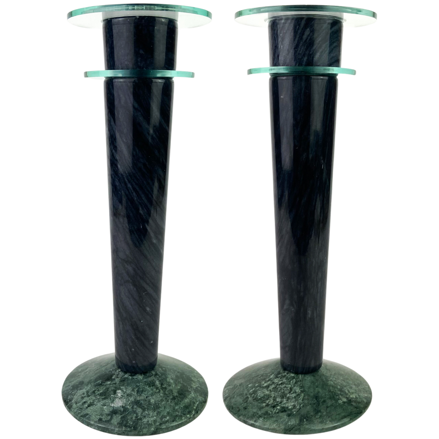 Pair of Marble + Acrylic Post Modern Milano Series Candlesticks #O1188