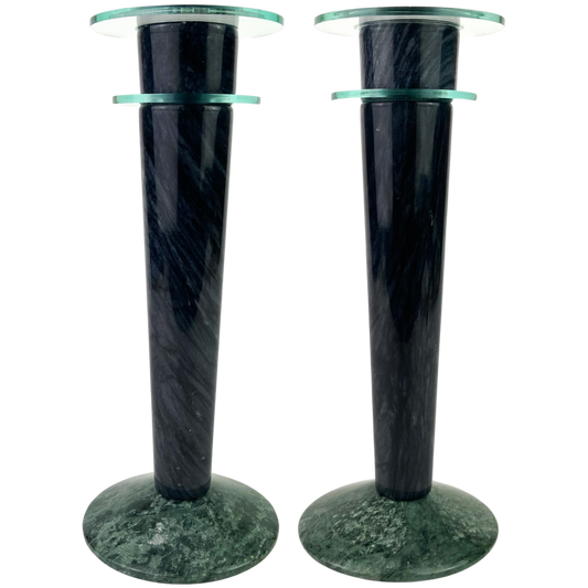 Pair of Marble + Acrylic Post Modern Milano Series Candlesticks #O1188