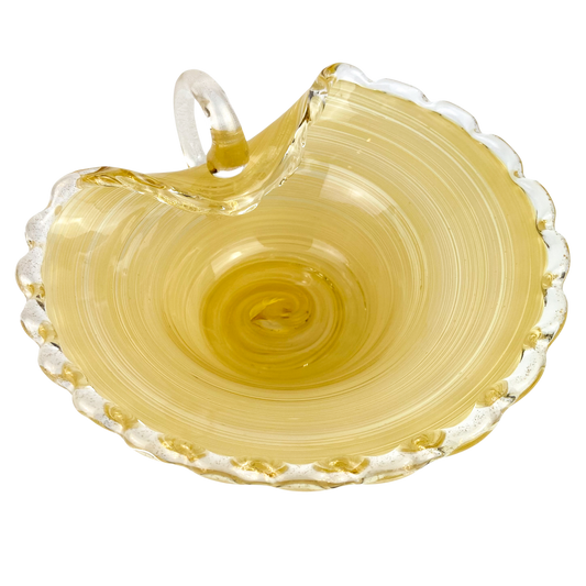 Murano Gold Swirl Scalloped Handled Catchall/Ashtray #O1206