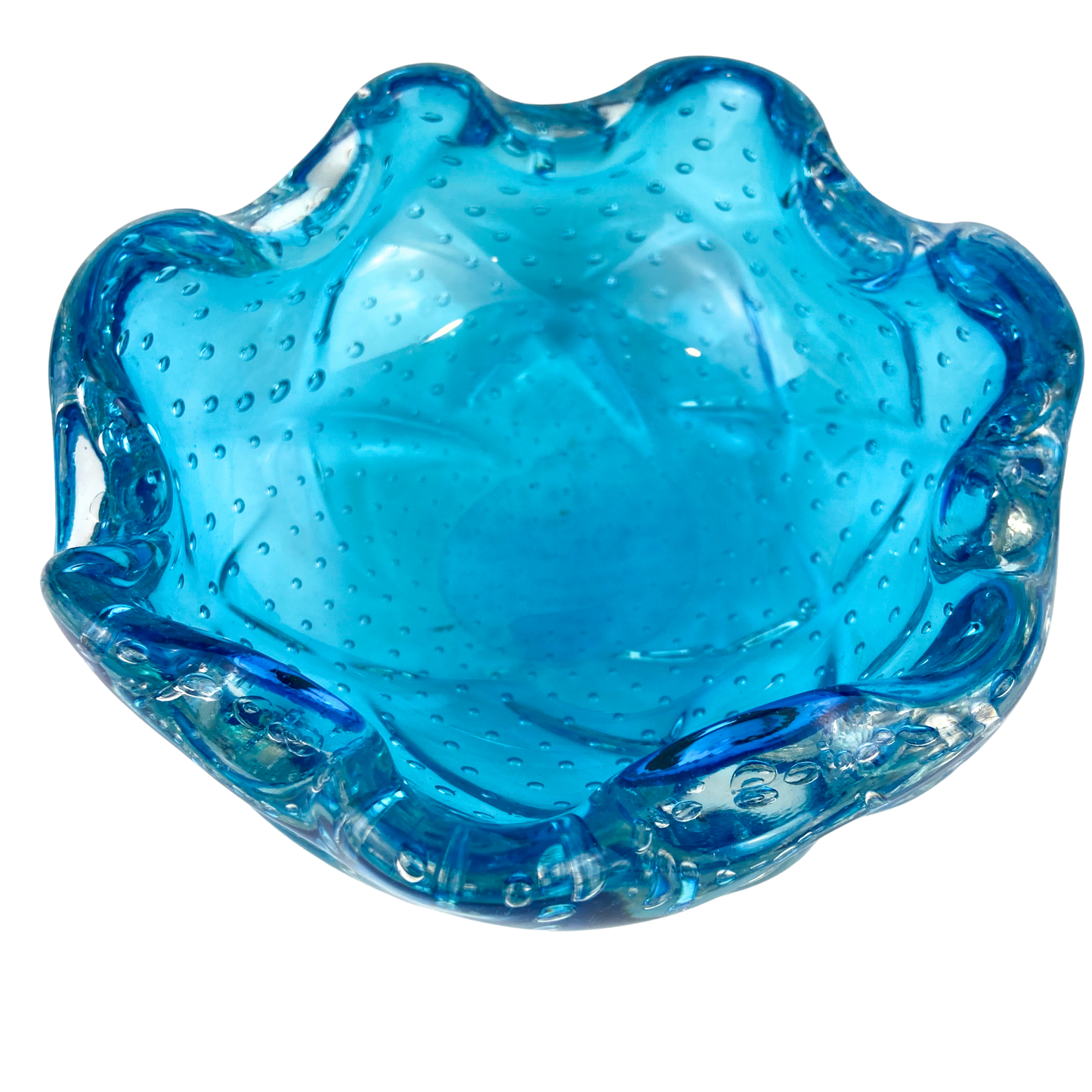 Murano Aqua Bullicante Glass Catchall/Ashtray #O1184