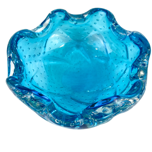 Murano Aqua Bullicante Glass Catchall/Ashtray #O1184