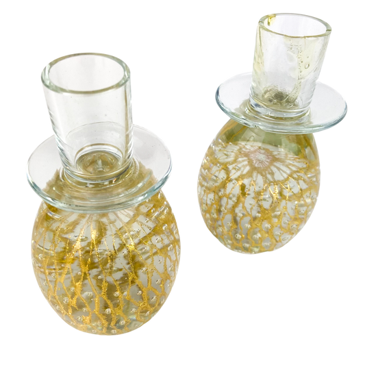 Pair of Clear + Gold Fleck Bubbled Candlesticks #O1182