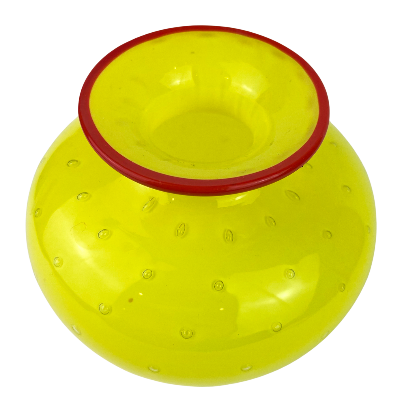 Yellow + Crimson Bubbled Studio Art Glass Vase #O1191