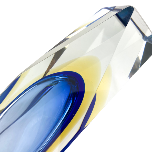 Murano Blue + Yellow Faceted Sommerso Glass Vase #O1185