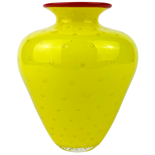 Yellow + Crimson Bubbled Studio Art Glass Vase #O1191