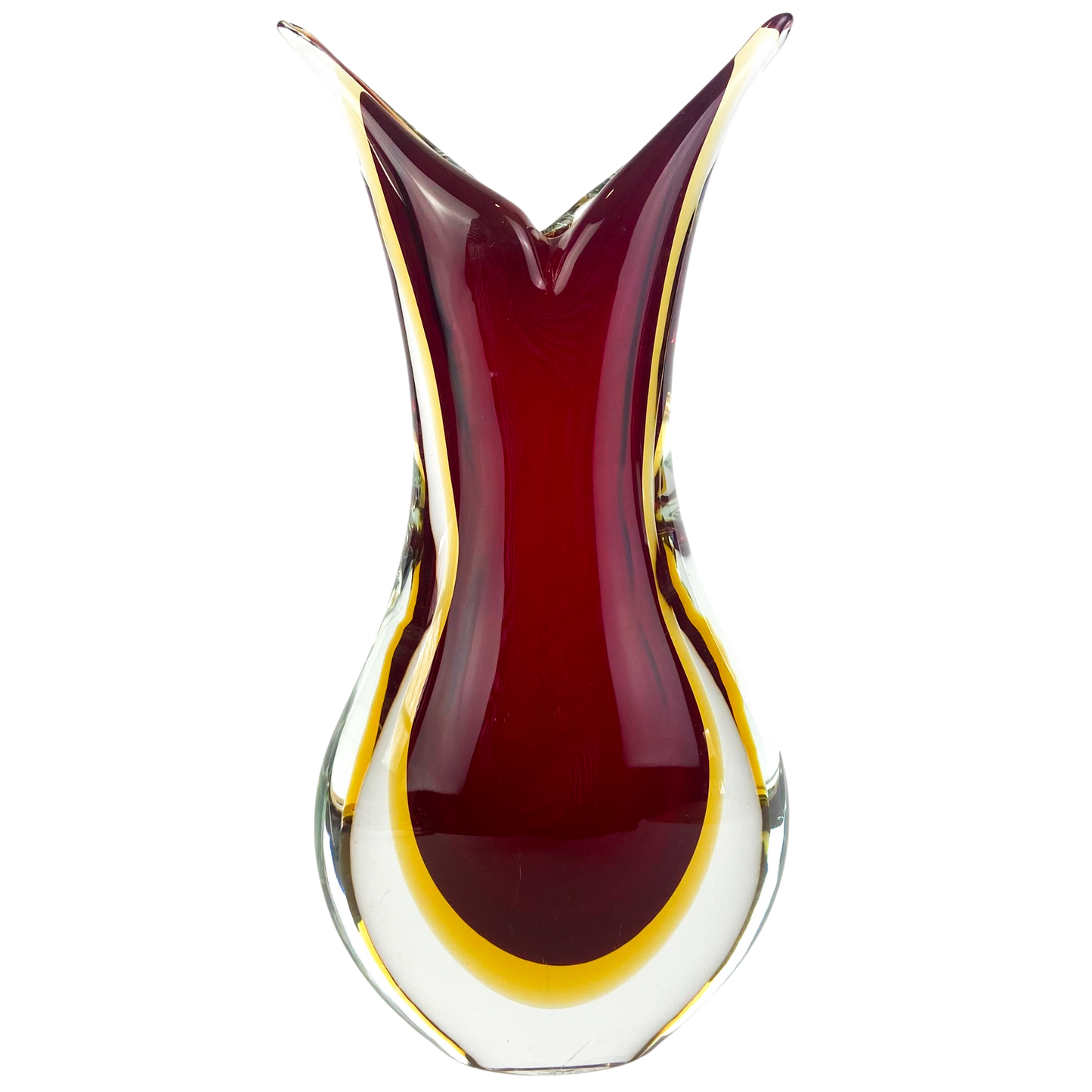 Murano Ruby + Amber Sommerso V Neck Glass Vase #O1265