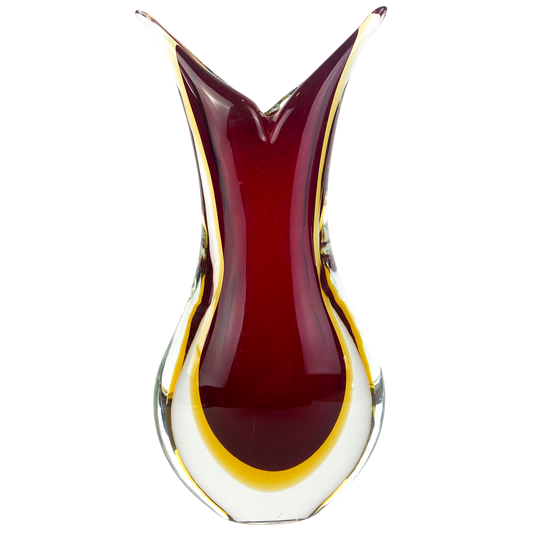 Murano Ruby + Amber Sommerso V Neck Glass Vase #O1265