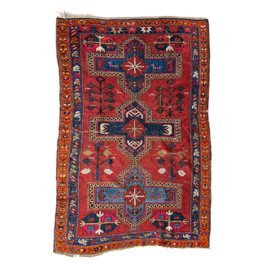 Antique Kazak Accent Rug #R1168 - 4'4" x 6'7"