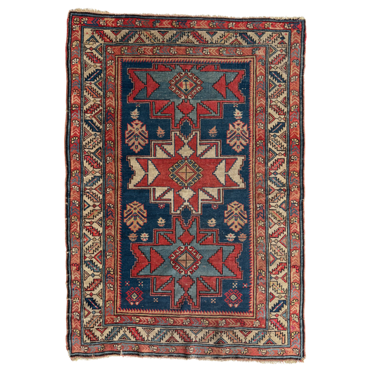 Antique Kazak Accent Rug #R1169 - 3'4" x 4'10"