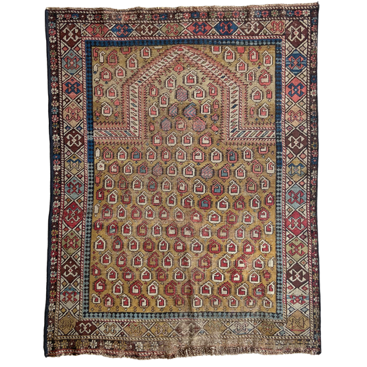 Antique Caucasian Prayer Accent Rug #R849 - 3'5" x 4'4"