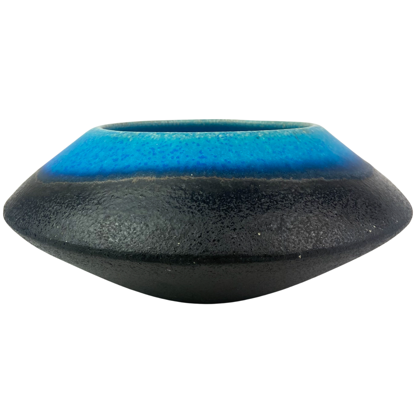 Vintage Blue + Black Ceramic UFO Bowl #O946