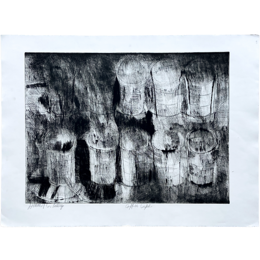 Coffee Cups (1990s) Etching by Donald Kelley #P1855C - 22" x 30"