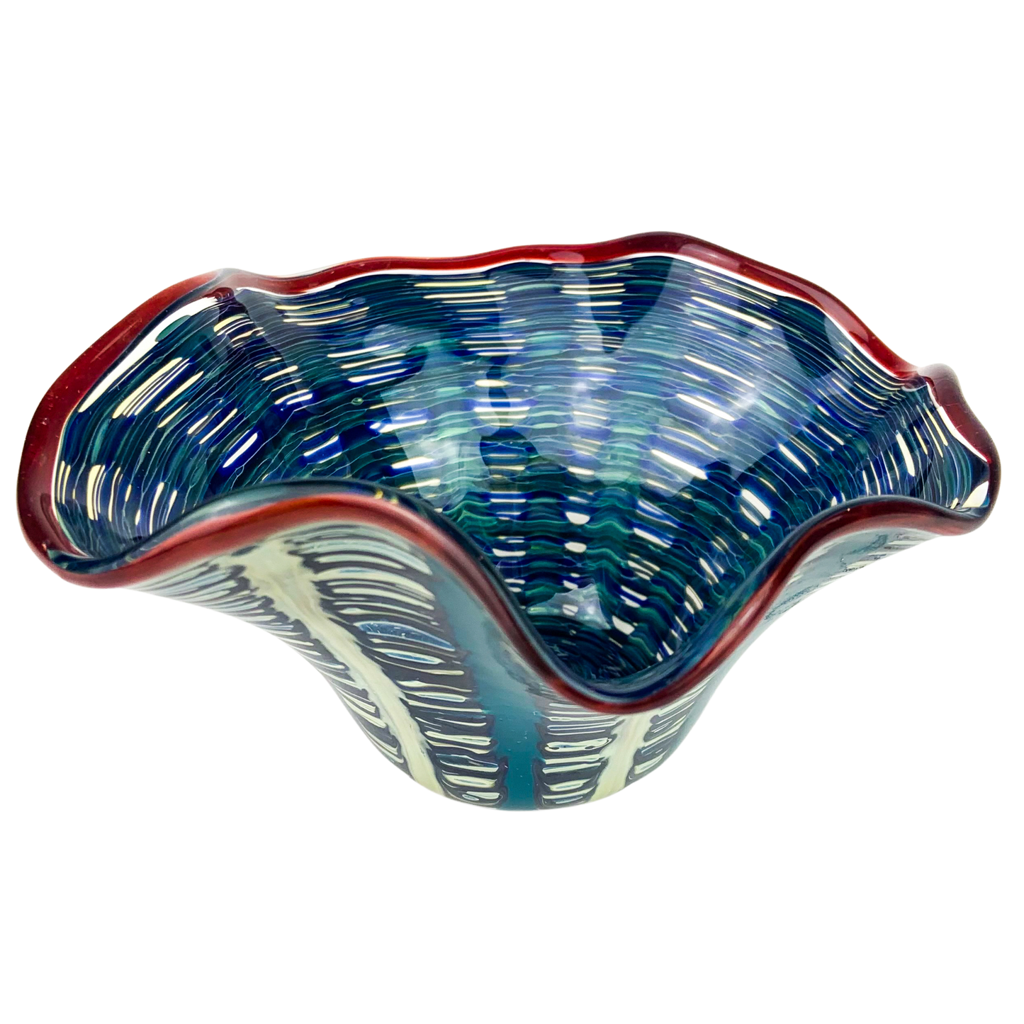 Teal Swirled Studio Art Glass Handkerchief Bowl #O958