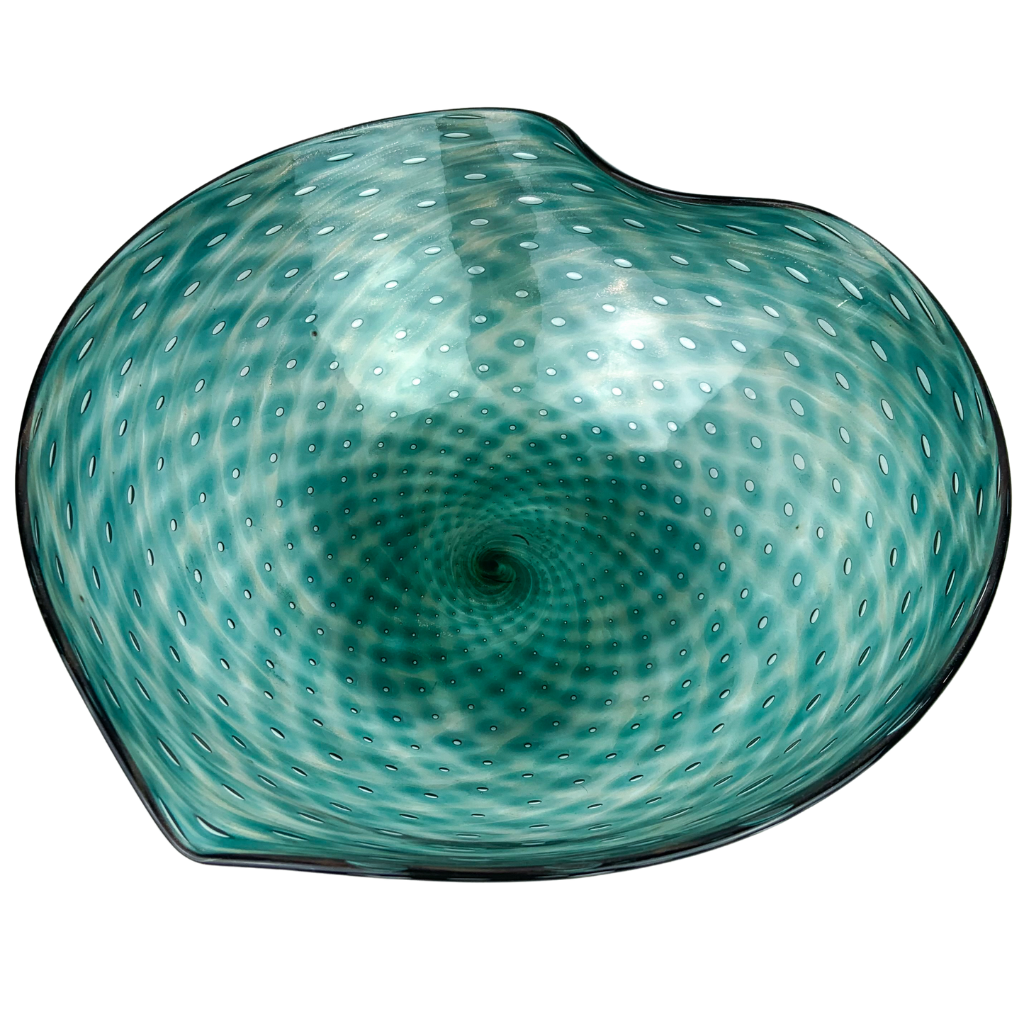 Large Teal Bullicante Studio Art Glass Bowl #O957