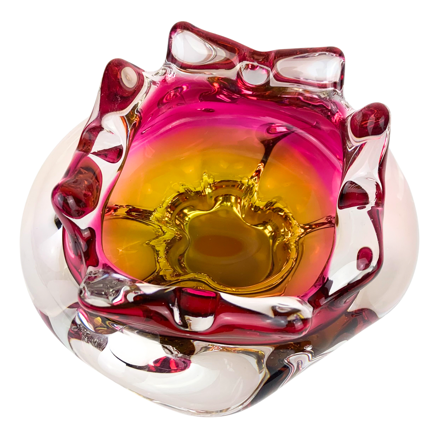 Czech Raspberry + Gold Freeform Pedestal Glass Catchall/Ashtray #O959