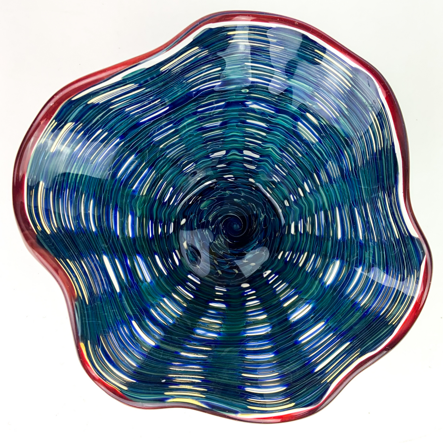 Teal Swirled Studio Art Glass Handkerchief Bowl #O958