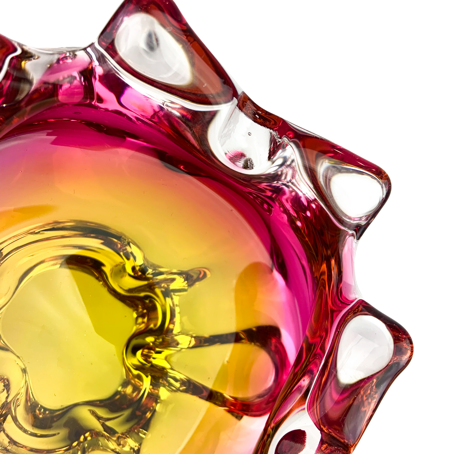 Czech Raspberry + Gold Freeform Pedestal Glass Catchall/Ashtray #O959