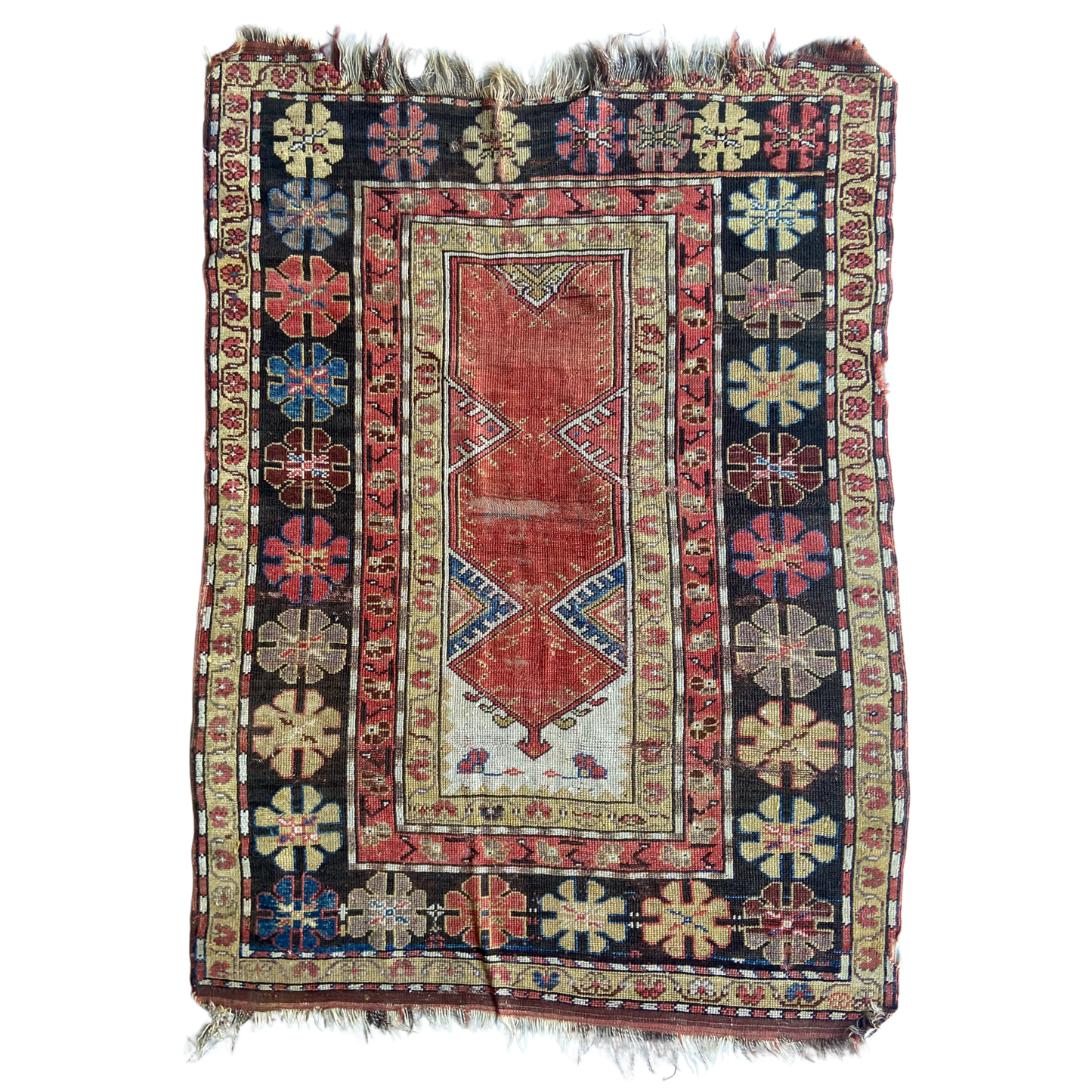 Early Antique Caucasian Prayer Accent Rug #R961 - 3'7" x 4'10"