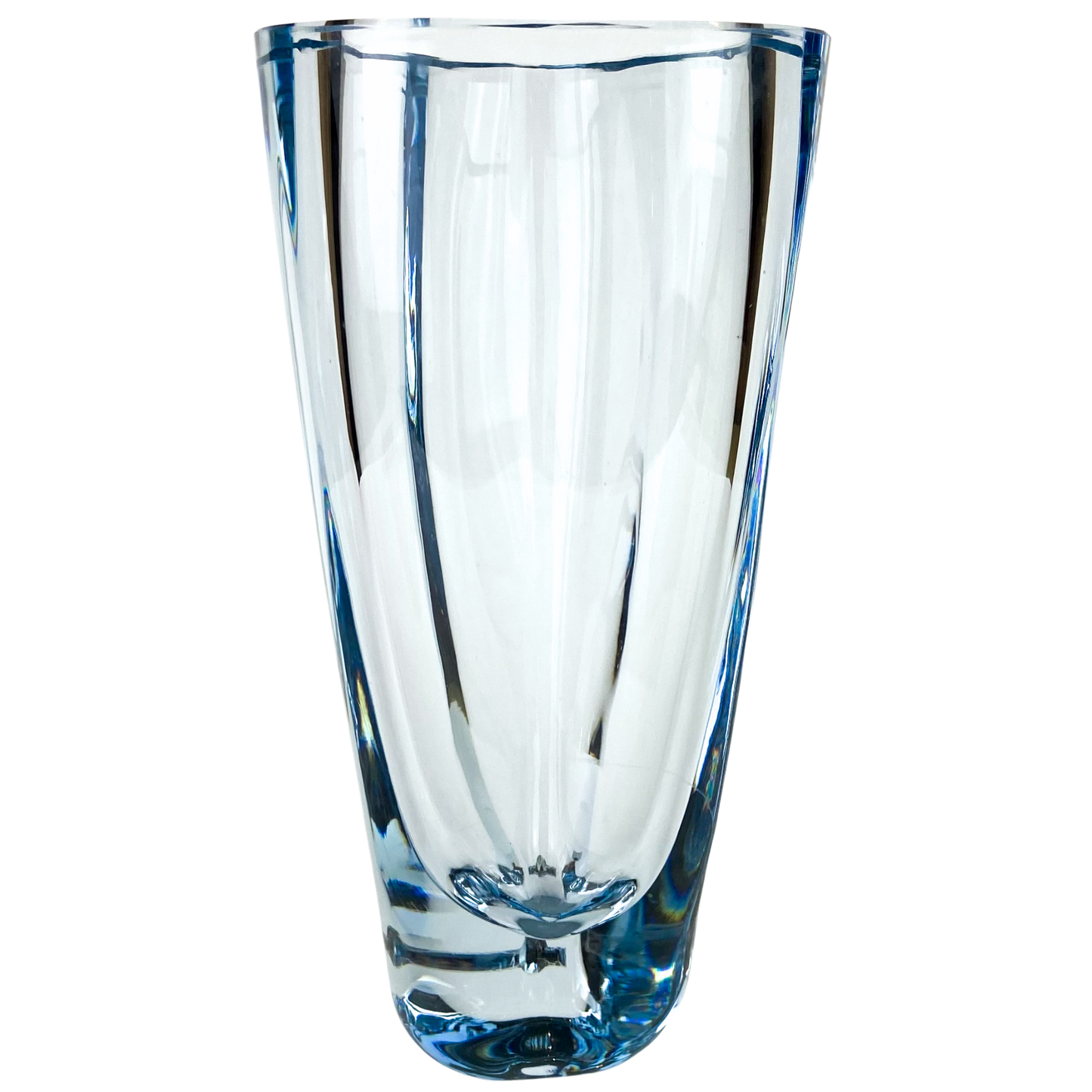 Large Swedish Powder Blue Heavy Crystal Vase #O1038